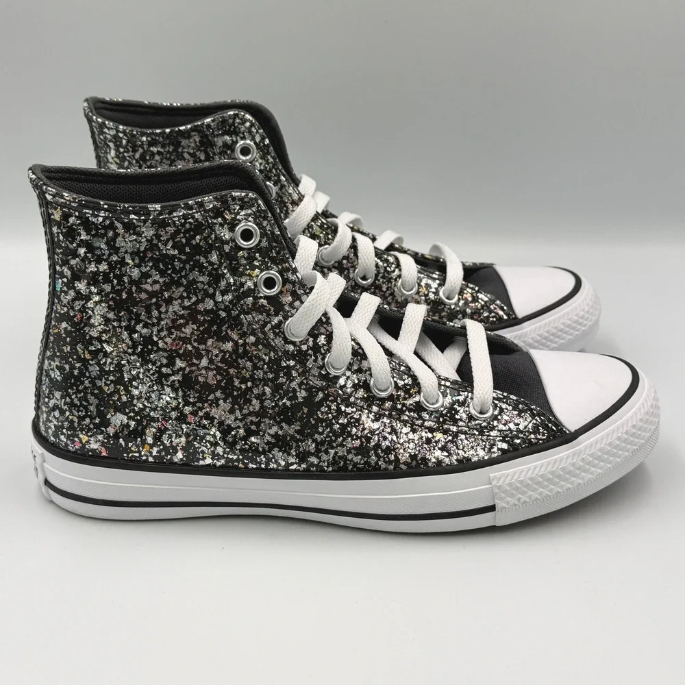 Converse Chuck Taylor High Top Kids Size 5 Black Silver Glitter NWOB A09270C
